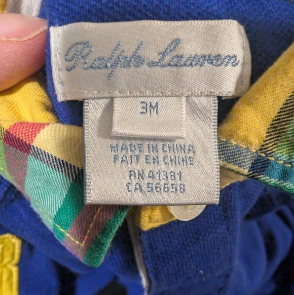 Ralph Lauren Baby Boy Polo Romper With Plaid Collar - 3M - Picture 2 of 4